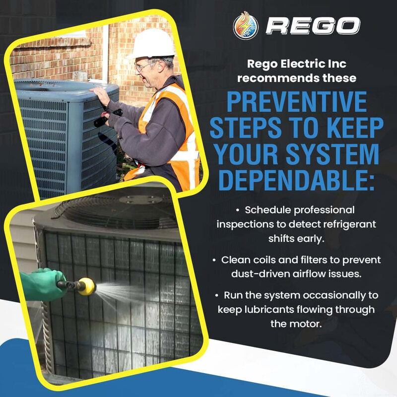 HVAC technician cleaning outdoor AC unit coils during preventive maintenance service