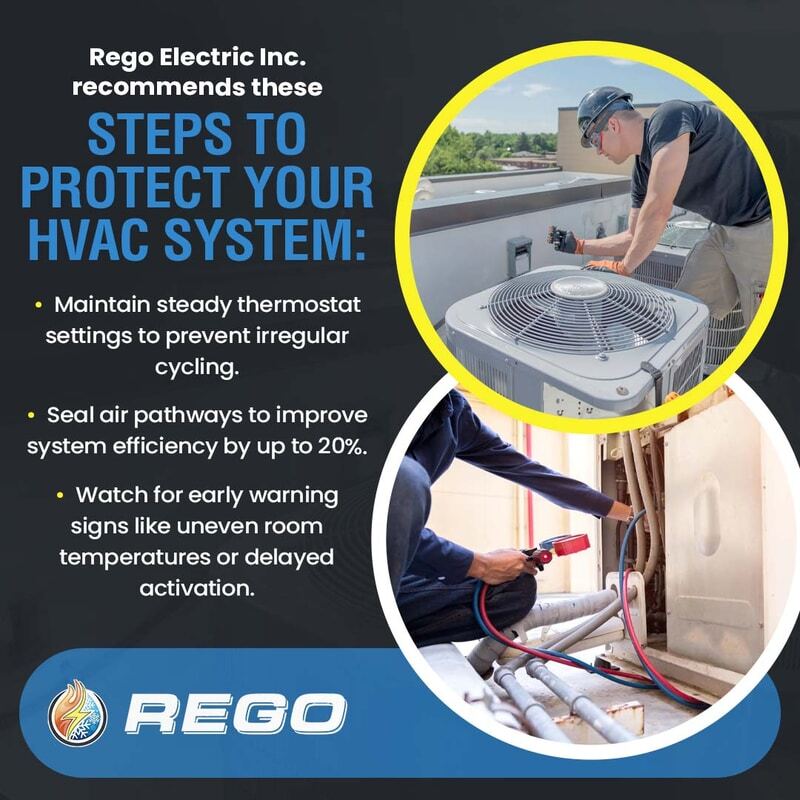 HVAC technician servicing outdoor AC unit with maintenance tips to protect HVAC system and improve efficiency